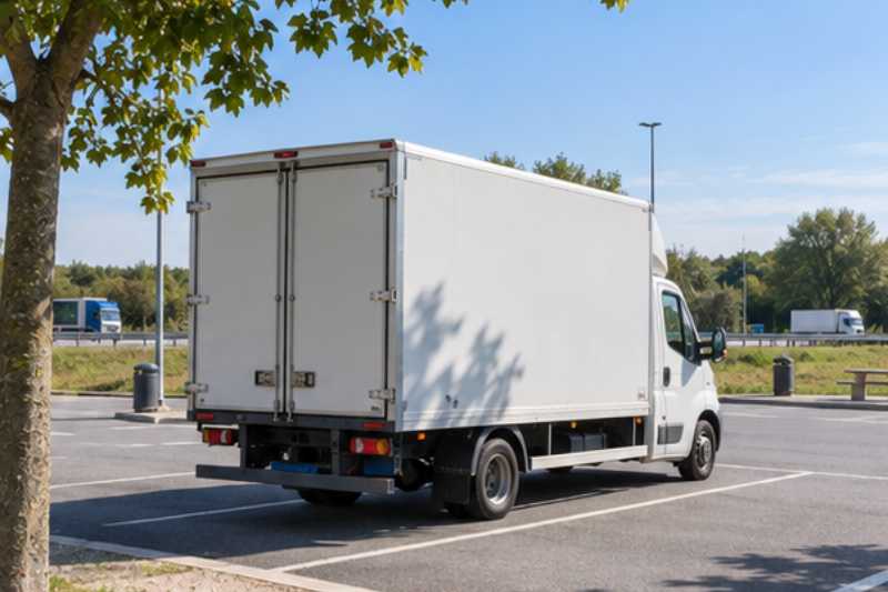 Camion de déménagement sur une aire d'autoroute, temps sec, livraison sur rendez-vous, d'un bout à l'autre de Paris